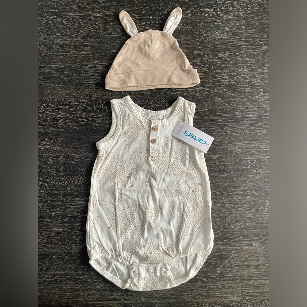 Carter's Bunny Romper 9-12M with matching hat NWT